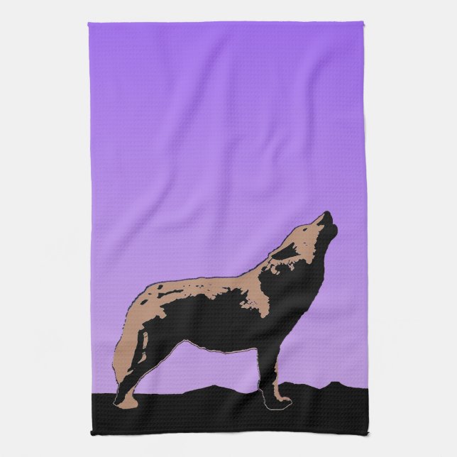 Howling Wolf at Sunset  - Original Wildlife Art Tea Towel (Vertical)