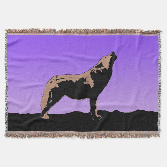 Howling Wolf at Sunset  - Original Wildlife Art Throw Blanket (Front)