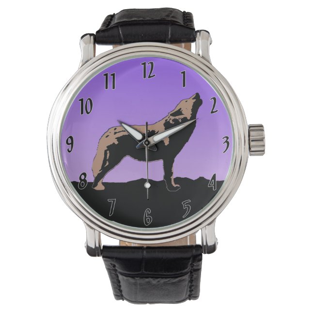 Howling Wolf at Sunset  - Original Wildlife Art Watch (Front)