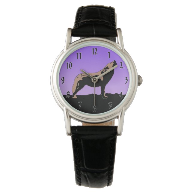 Howling Wolf at Sunset  - Original Wildlife Art Watch (Front)