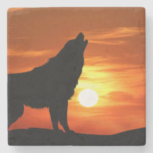 Howling Wolf at Sunset Stone Coaster