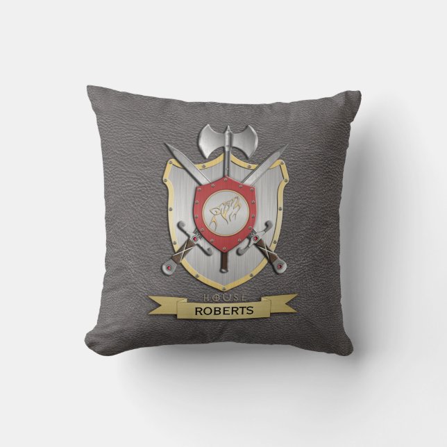 Howling Wolf Battle Crest Grey Cushion (Front)