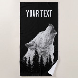 Howling Wolf Beach Towel – Black and White Forest