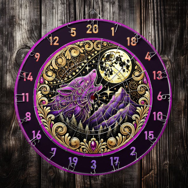 Howling Wolf Beneath Golden Moonlight Dartboard (Creator Uploaded)