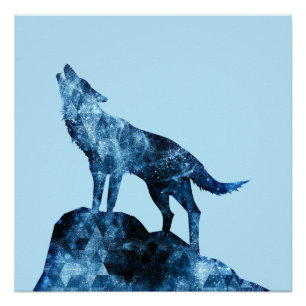 Howling Wolf blue sparkly smoke silhouette blue Poster