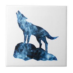Howling Wolf blue sparkly smoke silhouette Ceramic Tile
