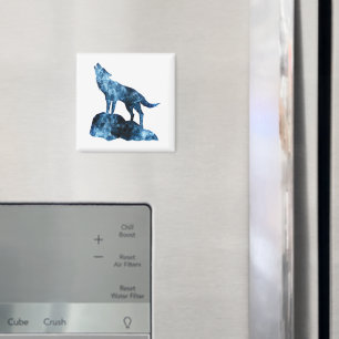 Howling Wolf blue sparkly smoke silhouette Magnet