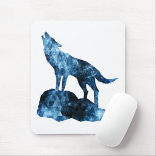 Howling Wolf blue sparkly smoke silhouette Mouse Pad