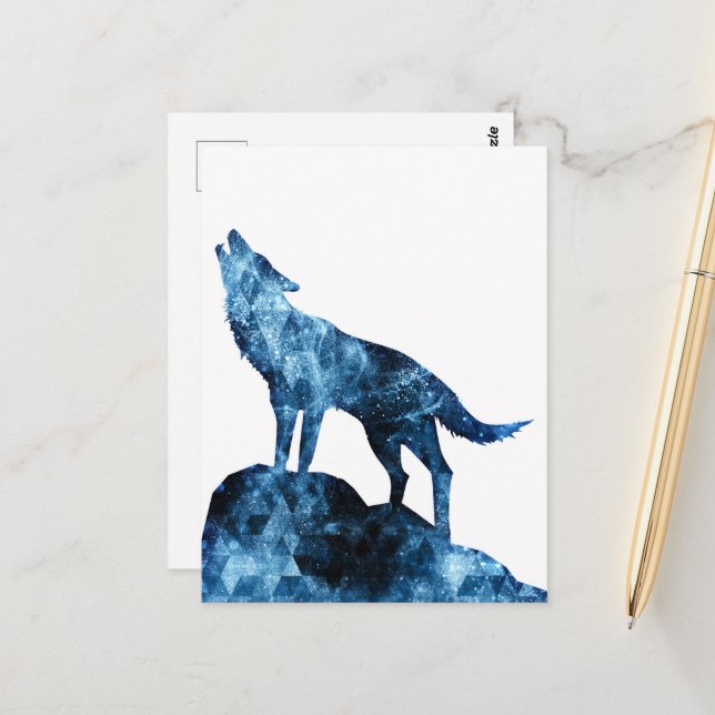 Howling Wolf blue sparkly smoke silhouette Postcard (Front/Back In Situ)