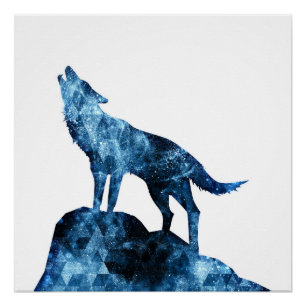 Howling Wolf blue sparkly smoke silhouette Poster
