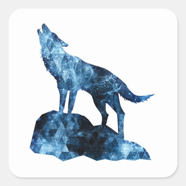Howling Wolf blue sparkly smoke silhouette Square Sticker (Front)