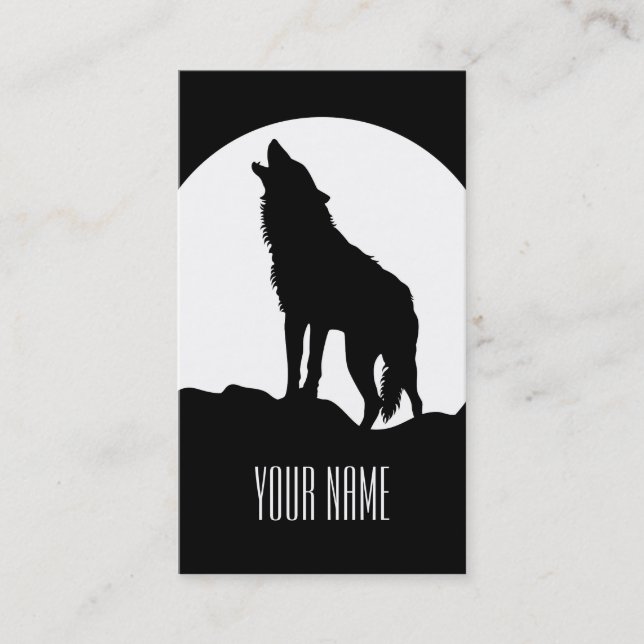 Howling wolf business card Black and white (Front)