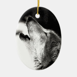 Howling Wolf Ceramic Tree Decoration