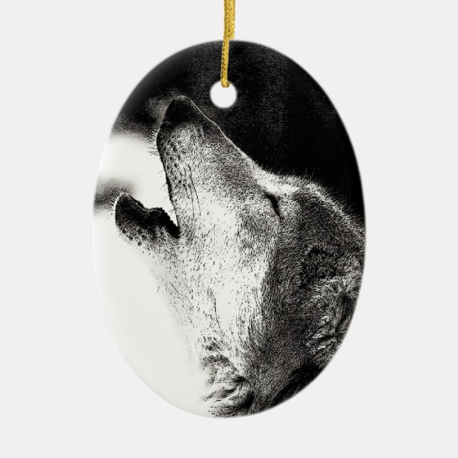 Howling Wolf Ceramic Tree Decoration (Front)