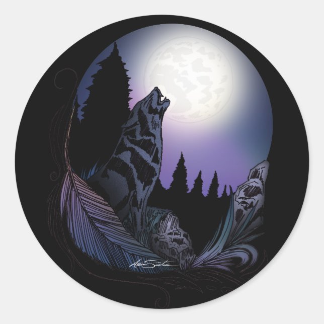 Howling Wolf Classic Round Sticker (Front)
