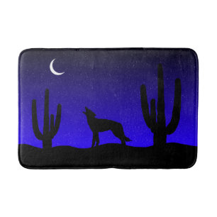 Howling Wolf Desert Night Silhouette Bath Mat