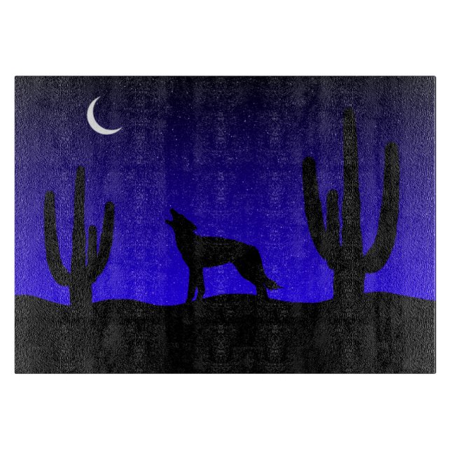 Howling Wolf Desert Night Silhouette Cutting Board (Front)