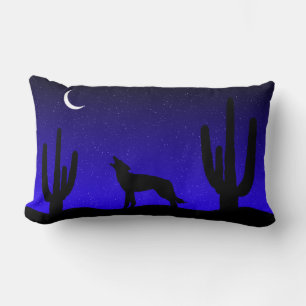 Howling Wolf Desert Night Silhouette Lumbar Cushion