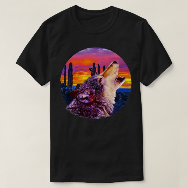 Howling Wolf Desert Sunset  T-Shirt (Design Front)