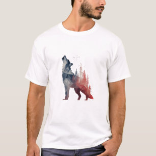 Howling Wolf – Double-Exposure Forest Art T-Shirt