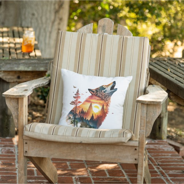Howling wolf double exposure sunset cushion (Chair)