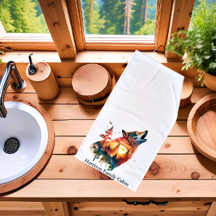 Howling wolf double exposure sunset personalised hand towel