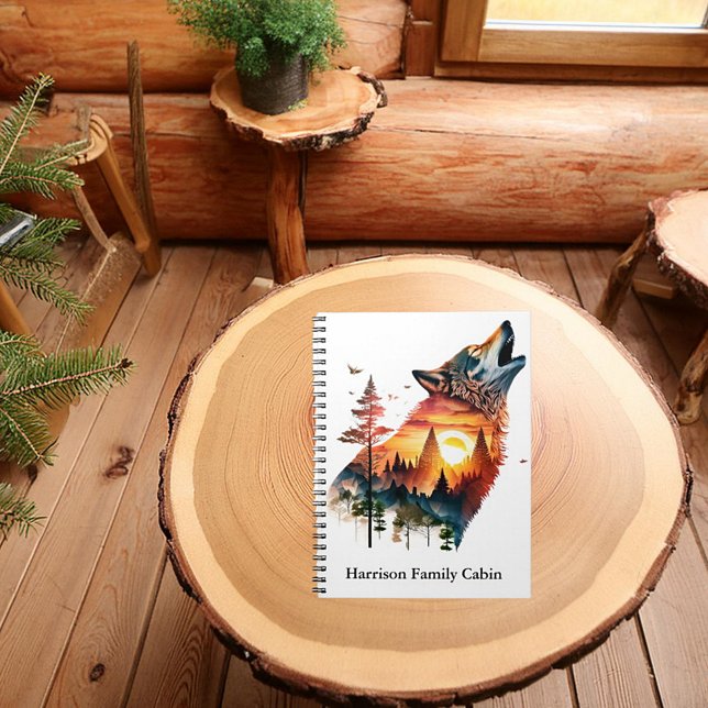 Howling wolf double exposure sunset personalised notebook (Creator Uploaded)