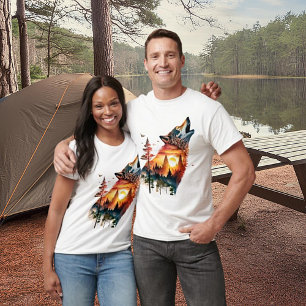 Howling wolf double exposure sunset T-Shirt