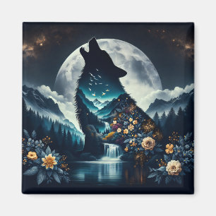 Howling Wolf Full Moon Ai Art Magnet