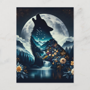 Howling Wolf   Full Moon Ai Art Postcard
