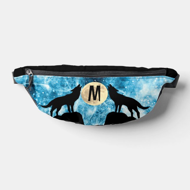 Howling Wolf Full moon blue black Custom Monogram Bum Bags (Lay Down)