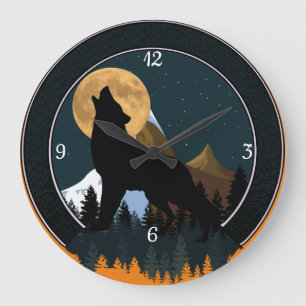 Howling Wolf Full Moon Large Clock