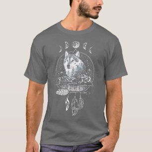 Howling Wolf Full Moon Night Sky Geometric Pattern T-Shirt