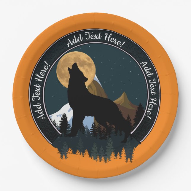 Howling Wolf Full Moon Paper Plate (Front)