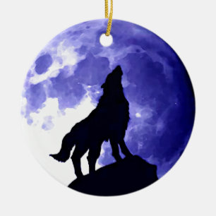 Howling Wolf & Fullmoon Ceramic Tree Decoration