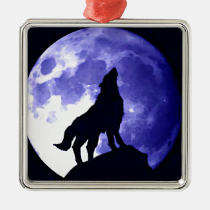 Howling Wolf & Fullmoon Metal Tree Decoration
