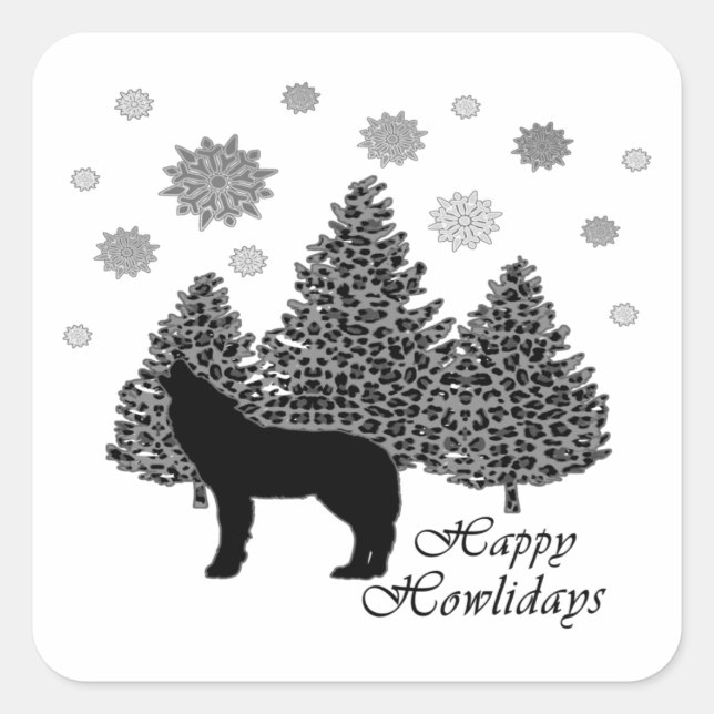 Howling Wolf Happy Howlidays Leopard Pattern Snow  Square Sticker (Front)
