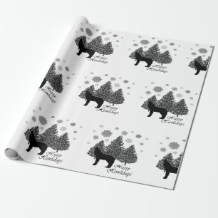 Howling Wolf Happy Howlidays Leopard Pattern Snow Wrapping Paper