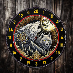 Howling Wolf Illuminates Strength And Freedom Dartboard