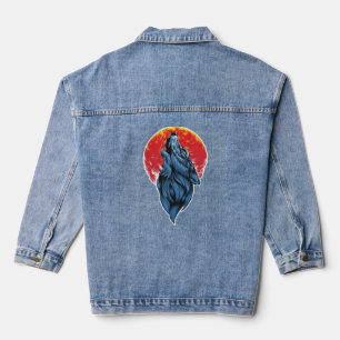 Howling Wolf Illustration Denim Jacket