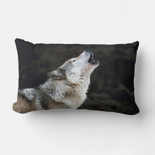 Howling Wolf In Snow Lumbar  Pillow (Front)