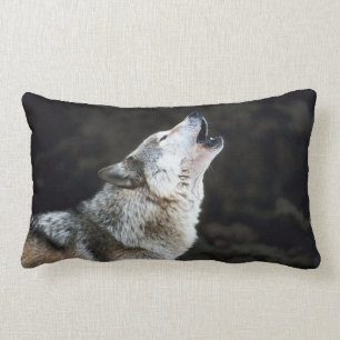Howling Wolf In Snow Lumbar  Pillow