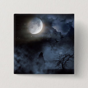 Howling Wolf in the Graveyard 15 Cm Square Badge