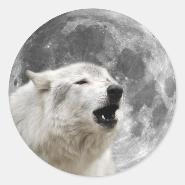 Howling wolf in the moon classic round sticker (Front)