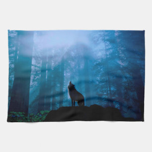 Howling Wolf in Wilderness Tea Towel