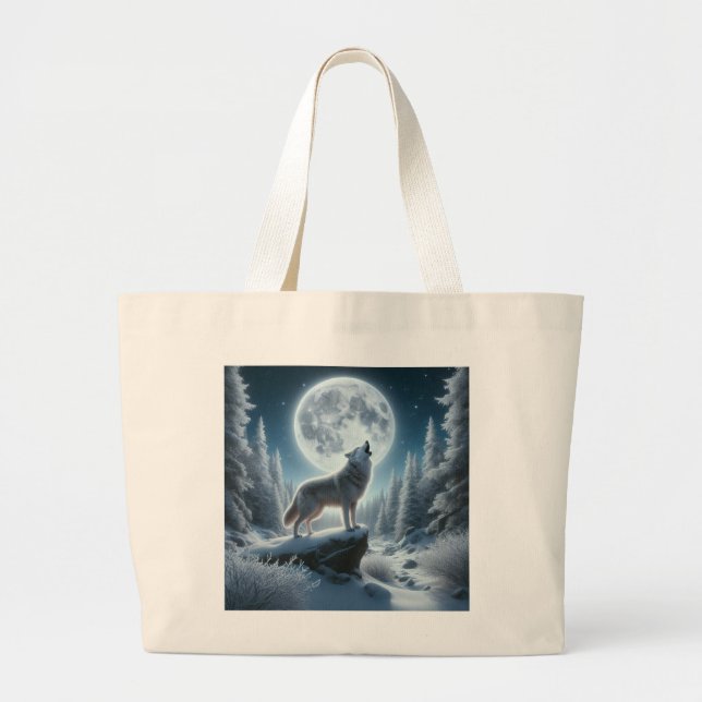 Howling Wolf In Winter Large Tote Bag (Front)