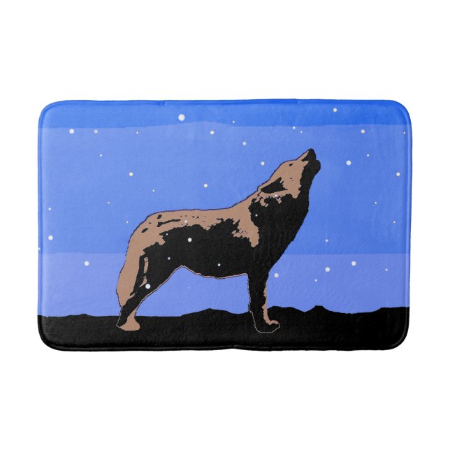 Howling Wolf in Winter  - Original Wildlife Art Bath Mat (Front)