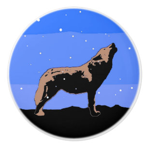 Howling Wolf in Winter - Original Wildlife Art Ceramic Knob
