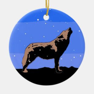 Howling Wolf in Winter  - Original Wildlife Art Ceramic Ornament