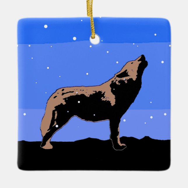 Howling Wolf in Winter  - Original Wildlife Art Ceramic Ornament (Front)